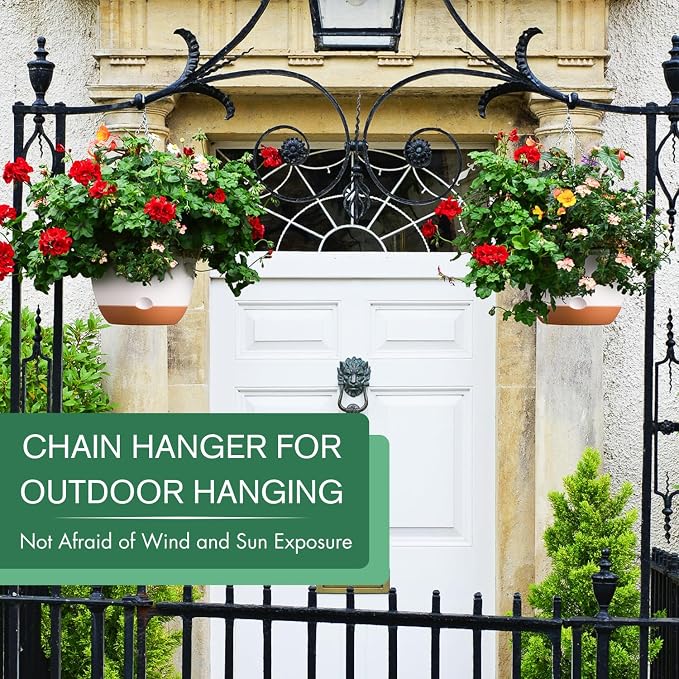 3 Pack 8/10/12 Inch Hanging Planters for Indoor Plants with Self-Watering Includes Hanging Pots for Plants, Outdoor Hanging Flower Pots with Drainage, and 2 Types of Hanging Baskets Hangers (White)