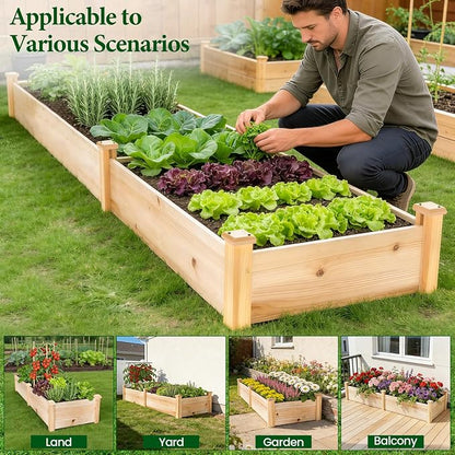 MIXC 8×2ft Wooden Horticulture Raised Garden Bed Outdoor Divisible Elevated Planting Planter Box for Vegetables, Herbs, Strawberry, Flowers in Backyard and Patio, Natural Wood