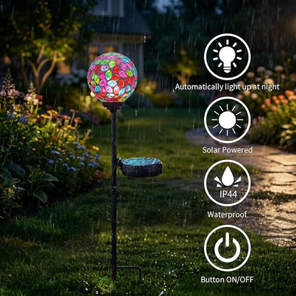 VCUTEKA Solar Lights Outdoor Decorative - Waterproof Mosaic Solar Garden Light, LED Pathway Stake for Landscape Lawn Patio Yard, Solar Globe Lights Outdoor, 1 Pack Green Red