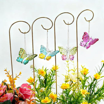 4 Pack Blown Glass Butterfly Decorative Garden Stakes | Colorful Butterflies With 13.5'' Tall Gold Plant Trellis for Indoor Outdoor Lawn Porch Pathway Patio Plant Potted Flower Bed