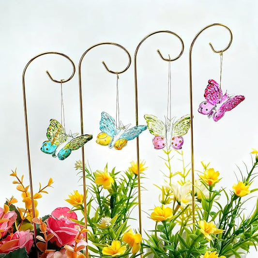 4 Pack Blown Glass Butterfly Decorative Garden Stakes | Colorful Butterflies With 13.5'' Tall Gold Plant Trellis for Indoor Outdoor Lawn Porch Pathway Patio Plant Potted Flower Bed