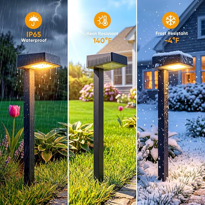 Solar Pathway Lights Outdoor: 8 Pack 80LM Bright Walkway Lighting | 27.4-in Max Height with 3 Adjustable Levels - IP65 Waterproof 12H Lasting - 2700K Warm White 2 Modes Garden Driveway Clearly