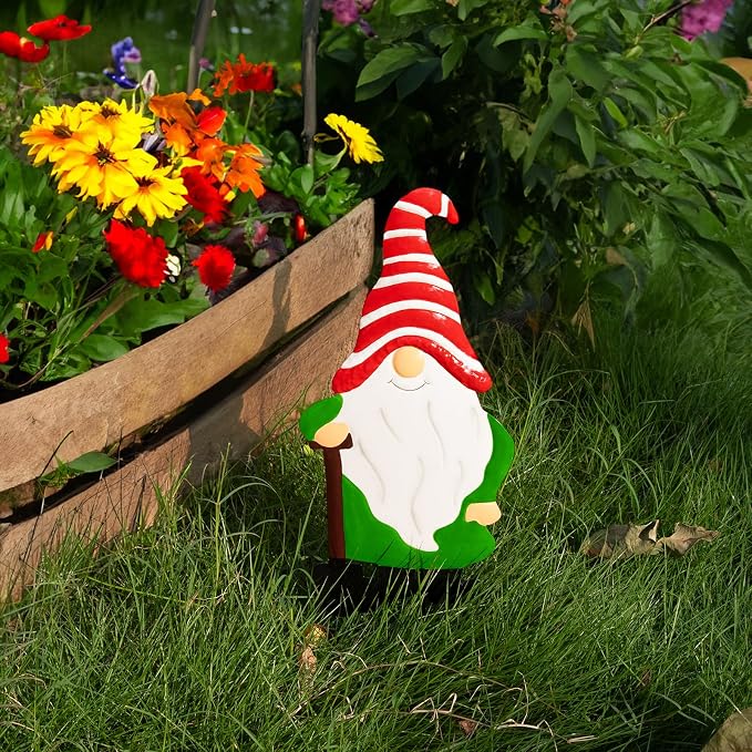 Garden Gnome Decorative Stake, Metal Shovel Standing Silhouette Art | Outdoor Iron Shovel Standing Yard Silhouette, Waterproof Weather Resistant Elf Lawn Ornament for Patio Porch Wall Art