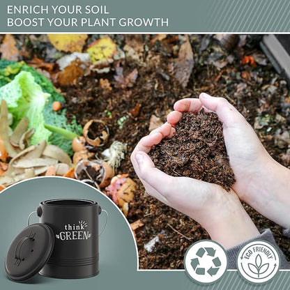 Barnyard Designs 1.2 Gallon Kitchen Counter Compost Bin with Lid (Black) | Countertop Composter with Smell-Absorbing Filters and Removable Inner Bucket; Food Waste Pail for Easy Cleaning