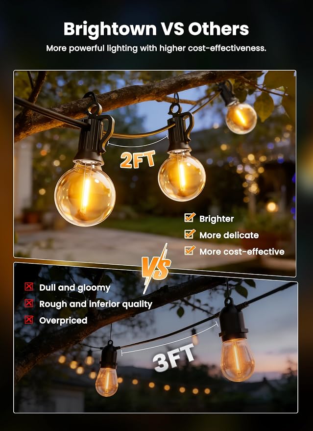 Brightown 38FT 16LED Solar String Lights Outdoor with USB Port, Shatterproof Bulbs, 3 Modes, Patio Lights Solar Powered for Camping Backyard Garden Decor - Last for 20+Hrs