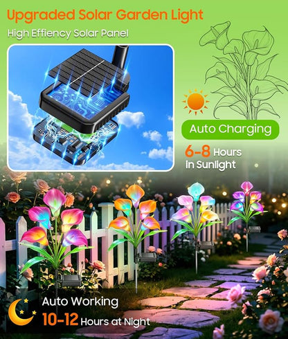 KOOPER Solar Lights Outdoor Decorative, 4 Pack Color Changing Solar Garden Lights With 20 Calla Lily Flower Lights, Solar Flowers Outdoor Waterproof IP65 For Yard Lawn Garden Decor, Gift For Women Mom