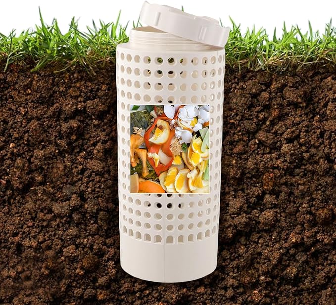Inground Farm Composter, Outdoor In-Ground Compost Bin for Raised Garden Beds and Yards, Organic Waste Decomposer 2 Gallons, 4.3"x4.3"x11", Composter Tumbler Outdoor