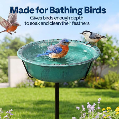 VIVOHOME Bird Bath for Outside, Outdoor 13'' Birdbath Bowl with Metal Ground Stake, Weather-Resistant ABS Bird Bath and Feeder for Garden, 1.45 Gallons, Green