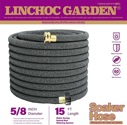 5/8 Inch 15FT Soaker Hose - Flexible High Flow Design for Small Raised Beds, Patio Containers | Eco-Friendly Water-Saving & Root-Targeted