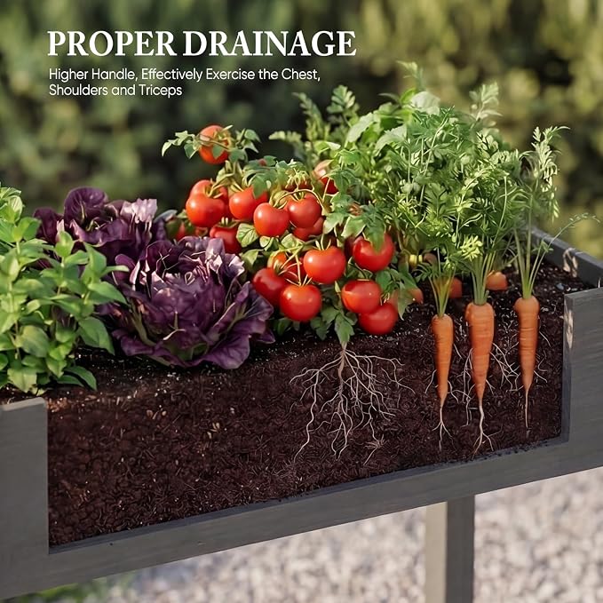 DUMOS Raised Garden Bed 34x18x30 Inch, Outdoor Planter Box with Legs, Elevated Wood Garden Bed with Liner for Herbs Flowers Vegetables, Wooden Planter Box for Patio, Balcony, Backyard, Grey