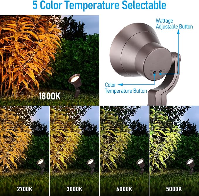 LEONLITE 4-Pack 5CCT Wall Wash Dimmable LED Low Voltage Landscape Lights | 12W/7.3W/3.7W, Landscape Spotlights Outdoor, 12-24V AC/DC, 1800K/2700K/3500K/4000K/5000K, IP65, ETL Listed, Aluminum
