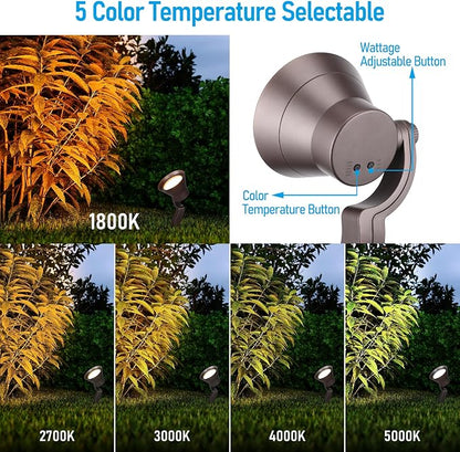 LEONLITE 4-Pack 5CCT Wall Wash Dimmable LED Low Voltage Landscape Lights | 12W/7.3W/3.7W, Landscape Spotlights Outdoor, 12-24V AC/DC, 1800K/2700K/3500K/4000K/5000K, IP65, ETL Listed, Aluminum