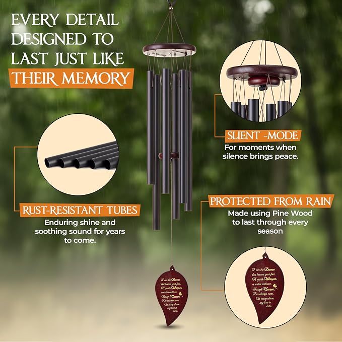 32 Inch Memorial Wind Chimes Outdoor, Sympathy Gifts for Loss of Loved One, Memorial Gifts for Loss of Mom, Sympathy Wind Chimes for Mother, Father, Brother, Sister