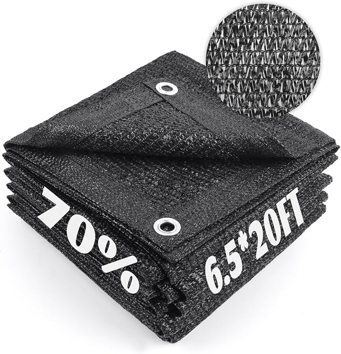 Cool Area 70% Sun Shade Cloth Mesh Tarp with Grommets for Plant Cover 6.5x20ft Patio Canopy Garden Pergola Greenhouse Car Barn Kennel Black