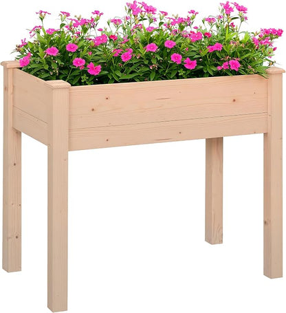 Outsunny Raised Garden Bed with Legs, 34" x 18" x 30", Elevated Wooden Planter Box, Self-Draining with Bed Liner for Vegetables, Herbs, and Flowers Backyard, Patio, Balcony Use, Natural