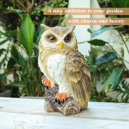 Owl Garden Statues Outdoor Decor, Forest Owl Perching on Stump Resin Figurine for Indoor Outdoor Home Garden Patio Porch Yard Decor, Women & Gardening Decoration Gifts