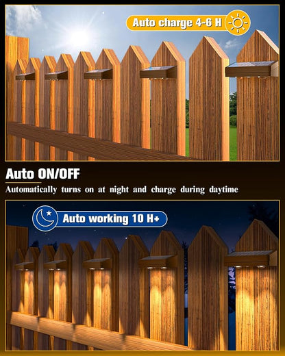 JOFIOS Solar Fence Lights 8 Pack Brown, 50 Lumens Outdoor Fence Lights Solar Powered with 12 Modes RGB Color Glow, LED Deck Lighting Outdoor Waterproof IP65, Backyard, Deck, Porch, Railing, Pool, Wall