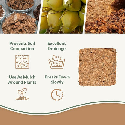 Organic Coco Chips for Plants (10lbs) - Coco Coir Chips - Coconut Husk Chips for Potting Soil, Garden Soil, & Seed Starter Soil - Coconut Mulch for Garden - Compressed Coconut Chips for Plants