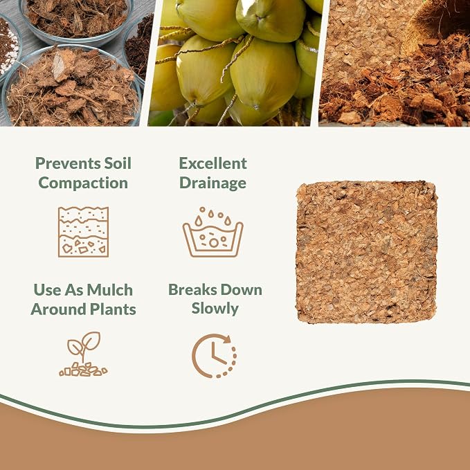 Organic Coco Chips for Plants (40lbs) - Coco Coir Chips - Coconut Husk Chips for Potting Soil, Garden Soil, & Seed Starter Soil - Coconut Mulch for Garden - Compressed Coconut Chips for Plants