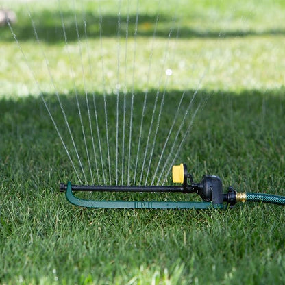Melnor 65150AMZ Oscillating Sprinkler, 15 Precision Nozzles, Adjustable Spray Range, Waters Up to 2,650 Sq. Ft., with QuickConnect Bundle, Green, Yellow