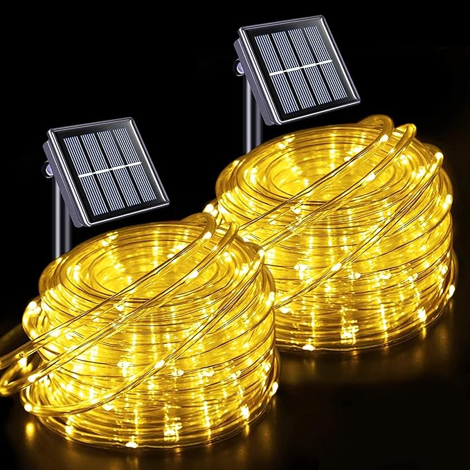 JMEXSUSS 2 * 200 LED Warm White Solar Rope Lights | 66ft IP 65 Waterproof Solar String Light Outdoor, 8 Modes Christmas Lights for Camp Trampoline Ladder Slide Tent