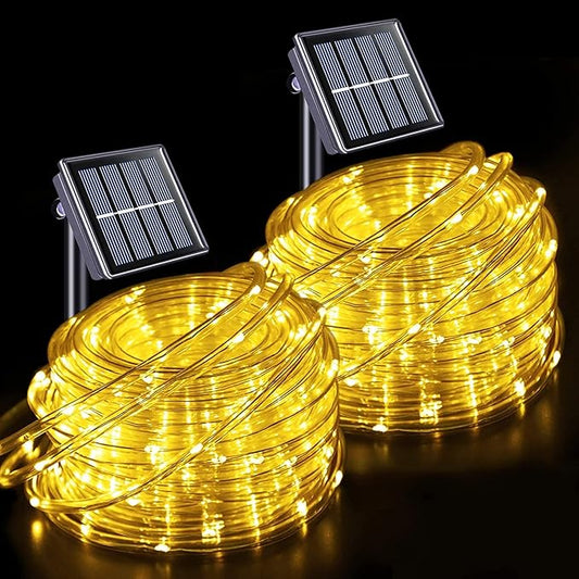 JMEXSUSS 2 * 200 LED Warm White Solar Rope Lights | 66ft IP 65 Waterproof Solar String Light Outdoor, 8 Modes Christmas Lights for Camp Trampoline Ladder Slide Tent