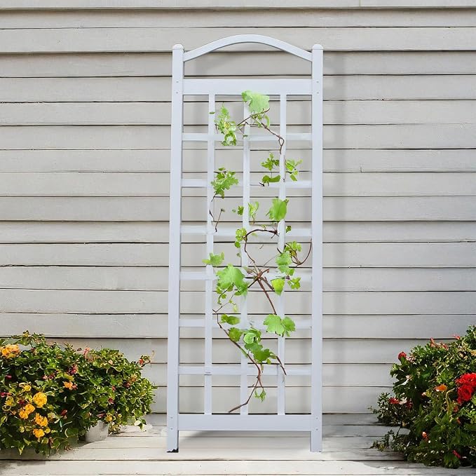 Dura-Trel Cambridge Garden Vinyl Trellis, Wall Mount Plant Support Frame, 28" x 75", White - Decorative Indoor and Outdoor Grid-Style Lattice Stand for Climbing Vines, Flowers, and Vegetable Plants