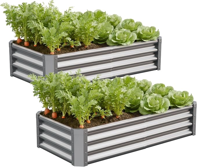 Galvanized Raised Garden Bed,Outdoor Planter Box Metal Patio Kit Planting Bed for Vegetables Flowers Herb (Galvanized, 4x2x1ft-2p)