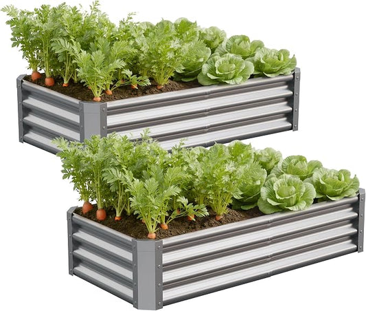 Galvanized Raised Garden Bed,Outdoor Planter Box Metal Patio Kit Planting Bed for Vegetables Flowers Herb (Galvanized, 4x2x1ft-2p)