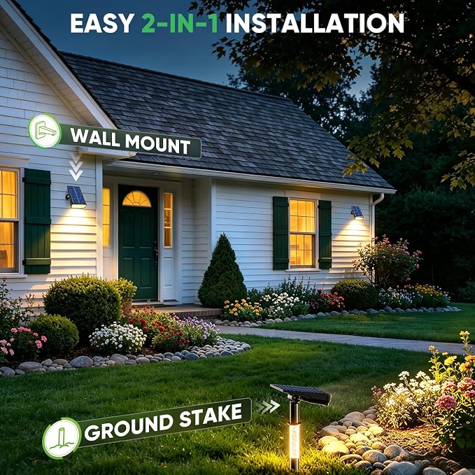 Solar Lights Outdoor Waterproof IP65, 76-LED Warm White Outdoor Solar Lights, Dual Lighting Solar Powered Spot Lights for Palm Tree, House Number, Outside Landscape Lighting- 1 Pack