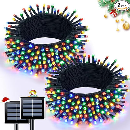 JMEXSUSS 2 Pack Solar String Light 100LED 32.8ft 8 Modes Solar Christmas Lights Waterproof for Gardens, Wedding, Party, Homes, Christmas Tree, Curtains, Outdoors (Multicolor) | Christmas Lights Outdoor Waterproof 8 Modes Solar String Lights for Outside...