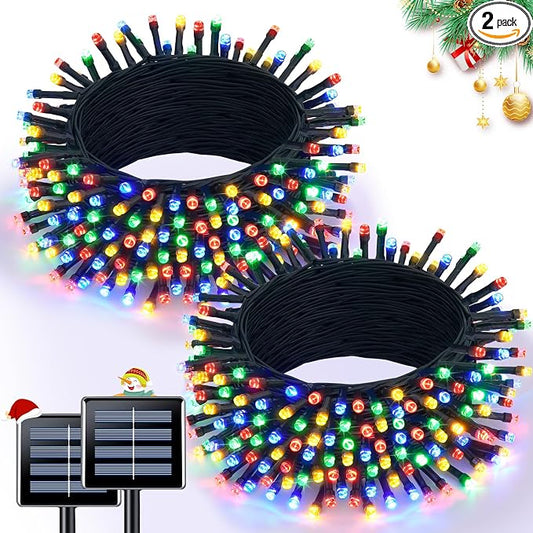 JMEXSUSS 2 Pack Solar String Light 100LED 32.8ft 8 Modes Solar Christmas Lights Waterproof for Gardens, Wedding, Party, Homes, Christmas Tree, Curtains, Outdoors (Multicolor) | Christmas Lights Outdoor Waterproof 8 Modes Solar String Lights for Outside...