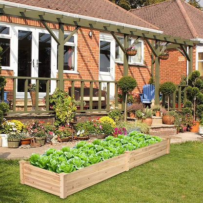 S AFSTAR Wooden Raised Garden Bed, Divisible Planter Box Kit, Outdoor Elevated Flower Planting Raised Bed, Above Ground Planters or Vegetables Grass Lawn Yard Backyard Patio (97" L x 25" W x 10" H)