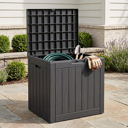 Outdoor Storage Box, 35 Gallon Waterproof Deck Box [Upgraded 3.1], Tool-Free Resin Storage for Patio Cushions, Balcony Pool Toys, Lockable Outside Side Table Ottoman, Balcony, Black