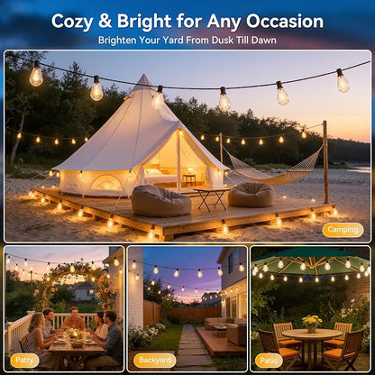 Ollny S11 100FT Solar String Lights Outdoor with Remote, Waterproof Dimmable Patio Lights with Timer & 3 Lighting Modes, 35 Shatterproof Edison Bulbs, String Lights for Outside Backyard Party Decor