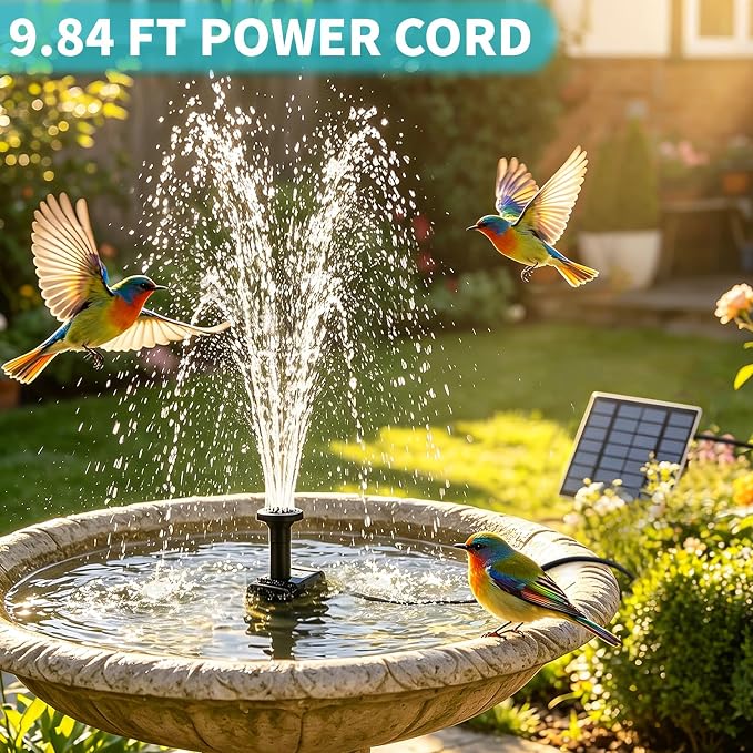 Solar Fountain Pump, DIY Solar Water Pump Kit for Bird Bath, Upgraded 1.8W Solar Powered Fountain with 9.84FT Cord & 4 Nozzles Modes for Outdoor Features, Ponds, Garden, Fish Tank