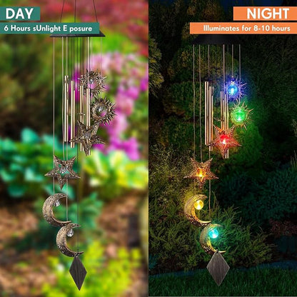 Colingmill Solar Wind Chimes for Outside Waterproof Hanging Wind Chimes Lights Outdoor Decor Yard Garden Gifts for Mother Mom Grandma Wife Neighbors (Sun Moon Star,Colored Lights)
