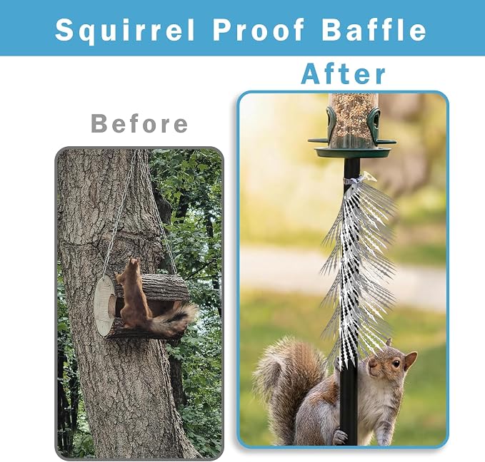 2m Anti-Bird/Squirrel Spikes & Squirrel Proof Baffle for Bird Feeders Pole | For Shepherd's Hooks, Outdoor Fence, Roofs, Tree & Drainpipes. Effectively Deterrent Pigeons, Raccoons, Snakes, Mice & Cats