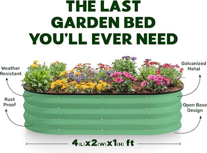 Plant & Plot Galvanized Raised Garden Beds Outdoor // 4×2×1 ft Planter Raised Beds for Gardening, Vegetables, Flowers (Light Green) // Large Metal Garden Box