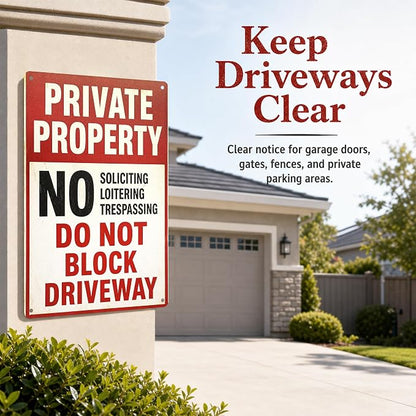 Private Property Tin Sign, 12 x 8 Inch No Soliciting Aluminum Metal Wall Decor, Vintage No Trespassing Notice for Porch, Gate, Fence, Entryway