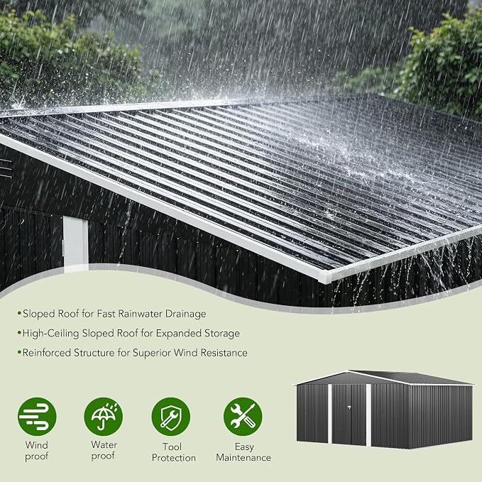 MXV 14 x 12FT Outdoor Storage Shed, Metal Garden Shed with Windows, Double Lockable Doors & Sloped Roof, Waterproof Tool Sheds for Backyard Garden Patio Lawn, Black