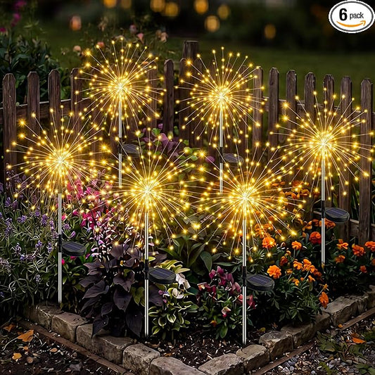 btfarm 6 Pack 120 LED Solar Garden Lights Outdoor, 8 Modes Firework Lights Solar Powered, Waterproof Twinkle Fairy Light Outside for Yard Patio Pathway Pool Christmas Party Decorative, Warm White