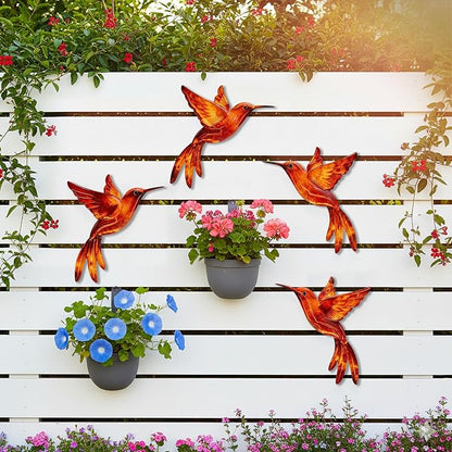 4 Pack Metal Hummingbird Wall Art Decor - 3D Colorful Birds Outdoor Wall Art,Hanging Decoration for Patio, Garden, Balcony and Fence (G)
