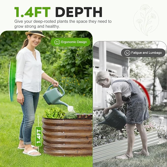 Galvanized Raised Garden Bed Outdoor- 2PCS 6x2x1.4ft Oval Steel Raised Beds for Gardening, Metal Planter Box with Protective Strip and Gloves for Vegetables, Flowers, Fruits(Brown)
