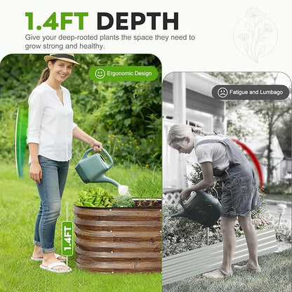 Galvanized Raised Garden Bed Outdoor- 2PCS 6x2x1.4ft Oval Steel Raised Beds for Gardening, Metal Planter Box with Protective Strip and Gloves for Vegetables, Flowers, Fruits(Brown)