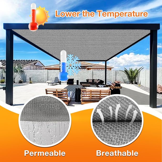 Artpuch Outdoor Pergola Shade Cover 11x17 FT Sun Shade Cloth with Grommets Light Grey 90% UV Protection Canopy Patio Privacy Screen (Customized Available)