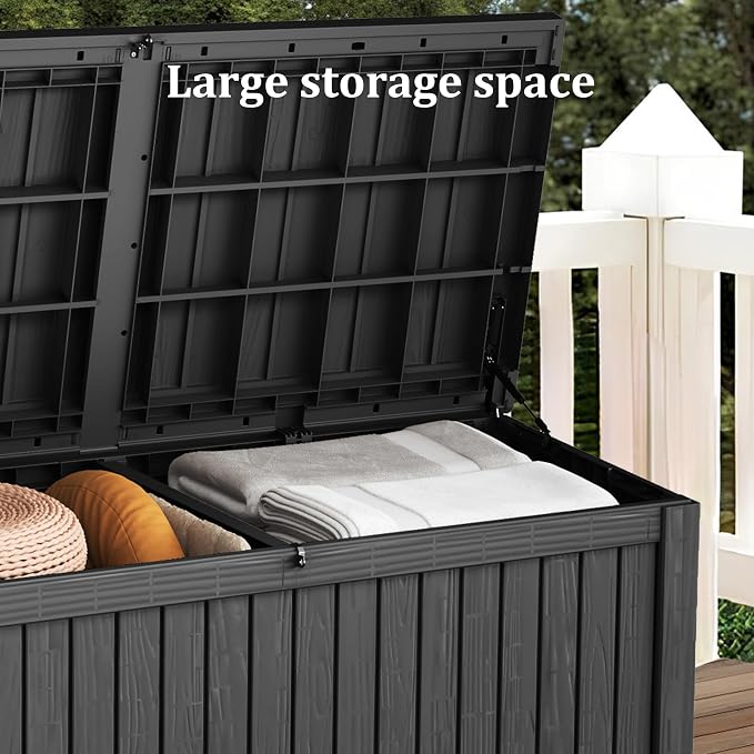 180 Gallon Deck Box Organizer, Doubles as 2-Person Bench Seat, Black – Large Resin Outdoor Storage and Seating with Lockable Lid for Garden, Pool, and Patio
