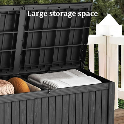 180 Gallon Deck Box Organizer, Doubles as 2-Person Bench Seat, Black – Large Resin Outdoor Storage and Seating with Lockable Lid for Garden, Pool, and Patio