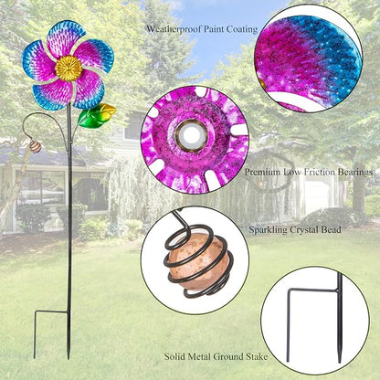 Viveta 2 Pack Wind Spinners with Metal Stake, Garden Pinwheels | Purple Flower Shape Design Outdoor Wind Spinners, for Yard Lawn Patio Decor,28.7 inches