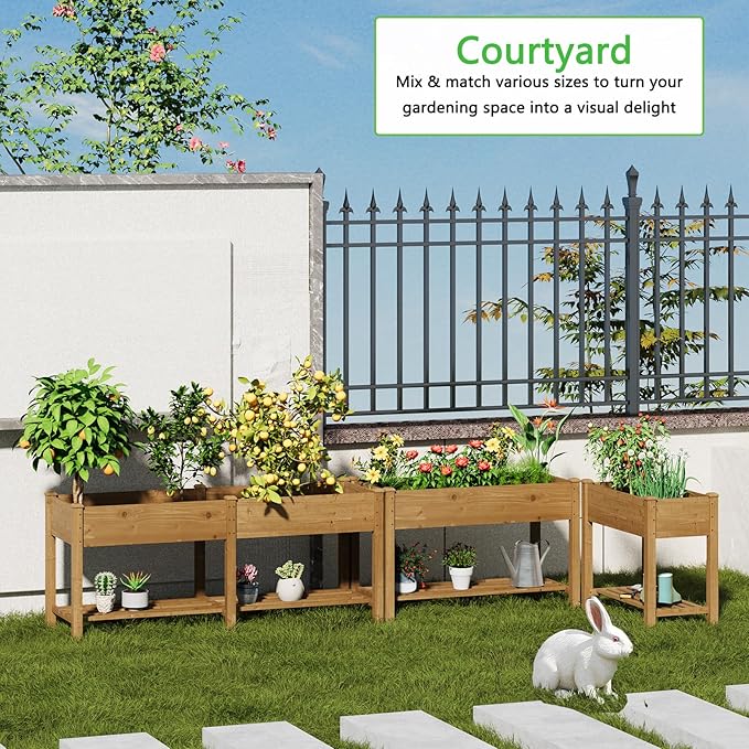 48x24x30.7in Wood Raised Garden Bed with Legs Elevated Planter Box Gardening Outdoor Planter Box Patio Kit Planting Bed for Vegetables Flowers Herbs Outdoor for Patio Balcony Backyard (Brown, Medium)